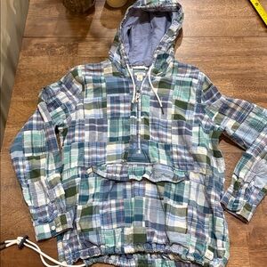 L.L. Bean Blue, Green, White Plaid Hooded Bomber Jacket